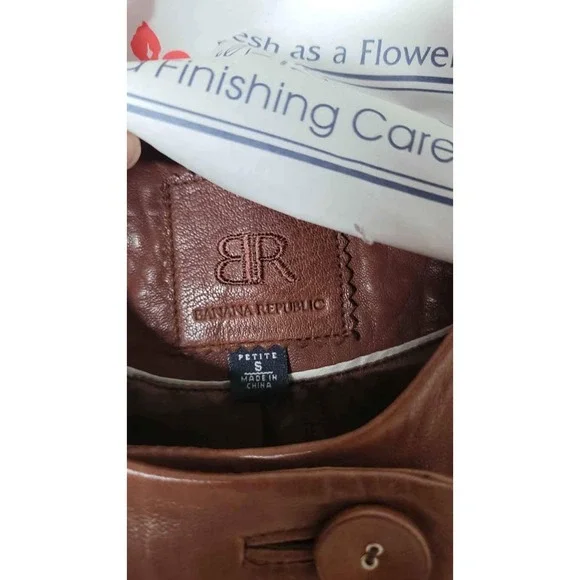 Brown Leather Jacket Asymmetrical Button Cropped Petite S Shophisticated Classic - Picture 3 of 6